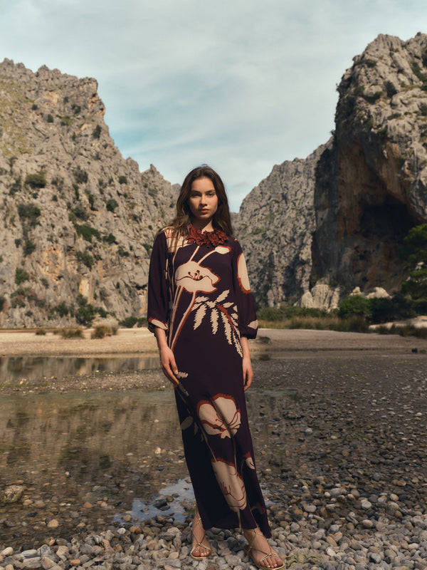 Lisboa Crepe Chine Maxi Dress / Purple Gladiolos